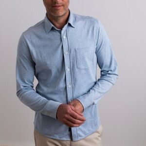Faherty Men’s Supima Knit Shirt in Light Blue Heather Long-Sleeve Top Button-Up